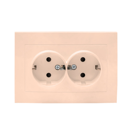 Валенсия Розетка 2-местная с/з 16А кремовая с защ, штор, EKF