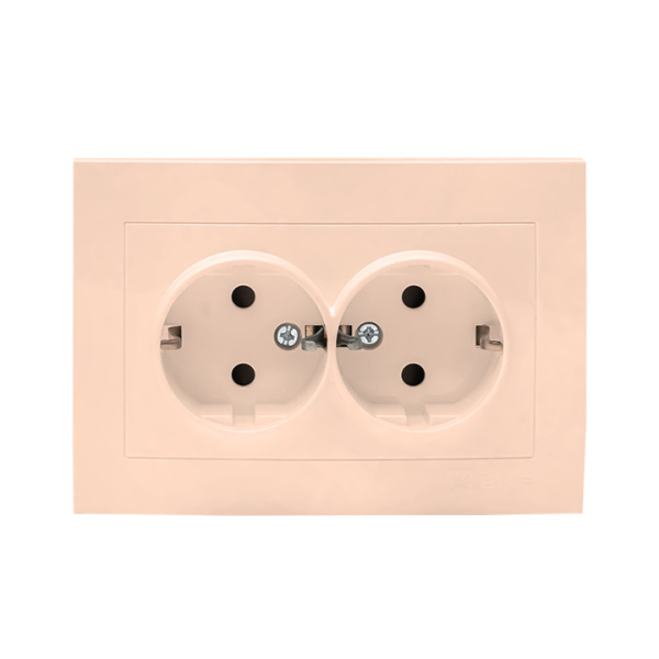 Валенсия Розетка 2-местная с/з 16А кремовая с защ, штор, EKF