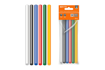 Клеевые стержни универсальные цветные, 11 мм x 100 мм, набор 6 шт, "Алмаз" TDM