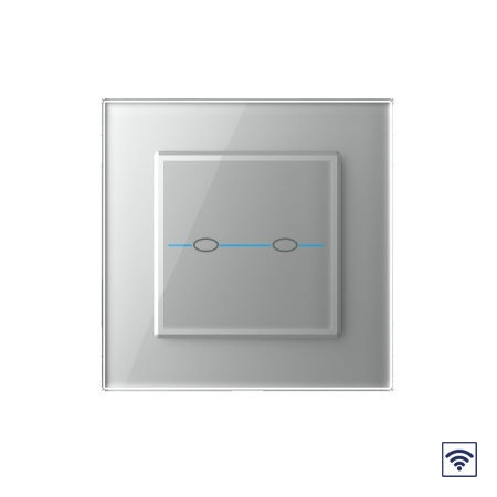 Сенсорный радиоуправляемый выключатель Quadro 2 клавиши 1 пост Серый Livolo