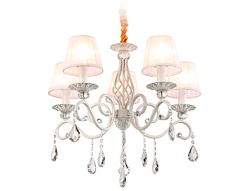 Подвесная люстра с абажурами и хрусталем TR4547/5 WH/SL белый/серебро E14/5 max 40W D565*500 Ambrella Light