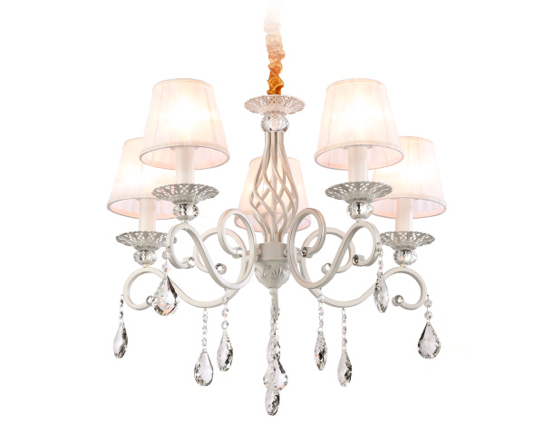 Подвесная люстра с абажурами и хрусталем TR4547/5 WH/SL белый/серебро E14/5 max 40W D565*500 Ambrella Light