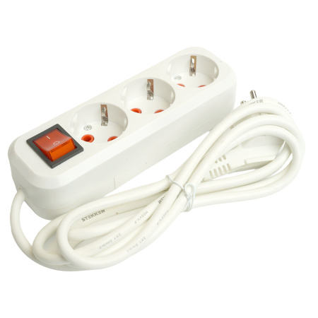 Удлинитель трехместный с/з с выключ. STEKKER HM07-31-03 3x1мм², 3м, серия Home (У16А-002), белый