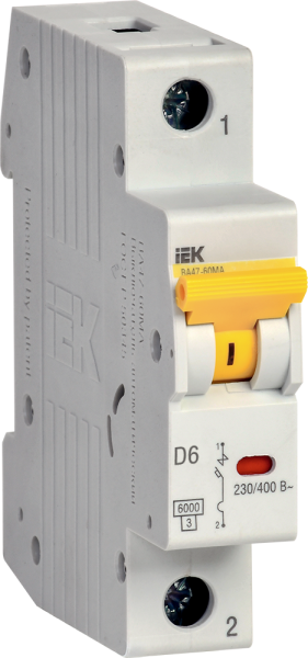 Выключатель автоматический ВА МОД ВА47-60МА без теплового расцепителя 1П 6А 6кА D IEK