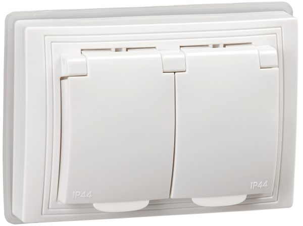 KVARTA Розетка 2-местная РСбш12-3-КБ-44 с з/з с защитными шторками и крышкой 16А IP44 белый IEK