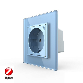 Розетка электрическая ZigBee (Wi-Fi) с заземлением защитными шторками 16A 1 пост Синяя Livolo
