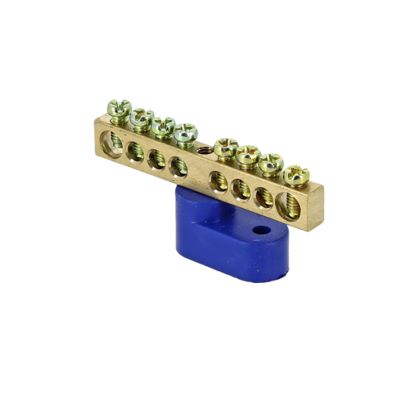 Шина "0" N (6х9мм) 8 отверстий латунь синий угловой изолятор PROxima EKF