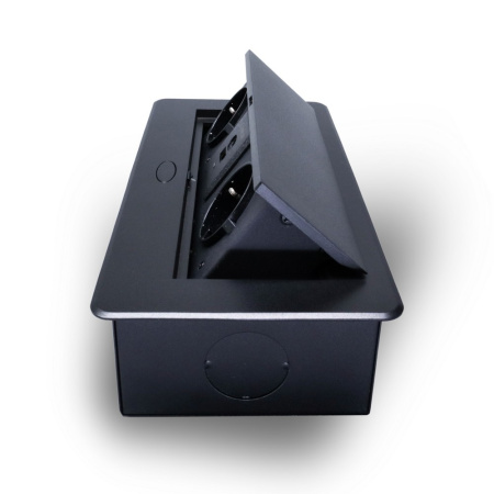 Розетка горизонтальная выдвижная 2 Euro 16A, USB type A+C с блоком 18W проводка, черный RocketSocket