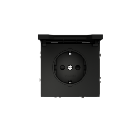 Розетка встраиваемая Voltum S70 с заземлением, защитными шторками и крышкой 16А, (черный матовый)