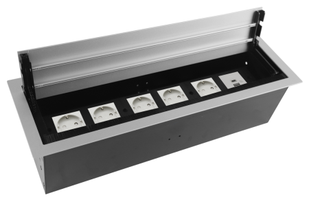 Donel Настольный встраиваемый розеточный блок с откидной крышкой 12 мод. (6 мод. 45х45), алюминий