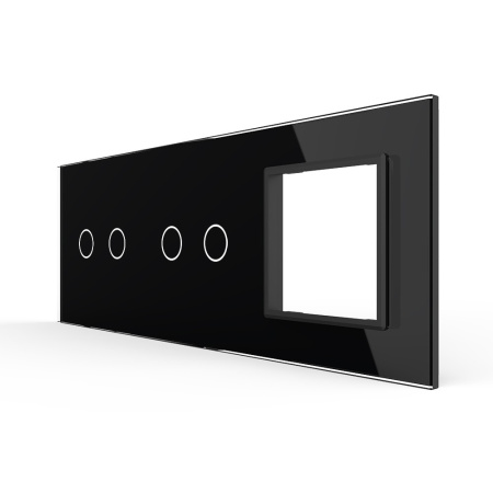 Панель тройная: 2 выключателя + 2 выключателя + 1 розетка Черная Livolo