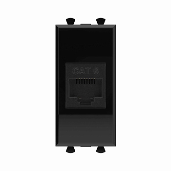 Компьютерная розетка RJ-45 без шторки модульная, кат.6, "Avanti", "Черный квадрат", 1 модуль DKC