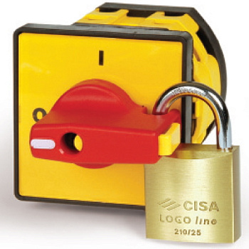 Желт.площадка и красн.ручка под замок, 48х48, на винты DKC