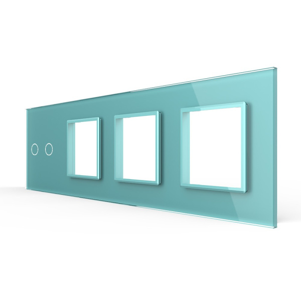 Панель для сенсорного выключателя и 3-х розеток, 2 клавиши, цвет зеленый, стекло Livolo