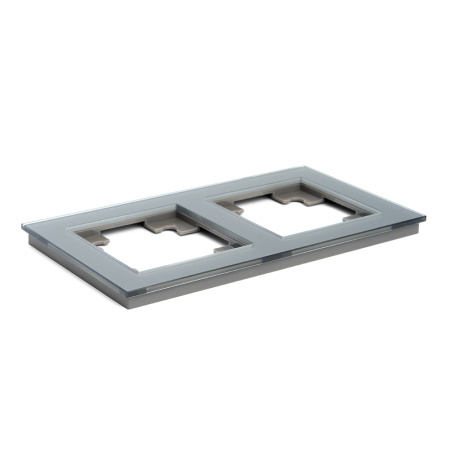 Рамка 2-местная, стекло, STEKKER, GFR00-7002-03, серия Катрин, серебро