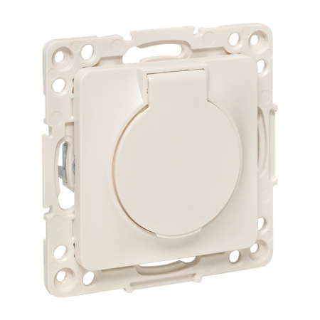 Стокгольм Механизм Розетки 1-местной с/з 16А белый с крышкой и защ, штор, IP44 EKF