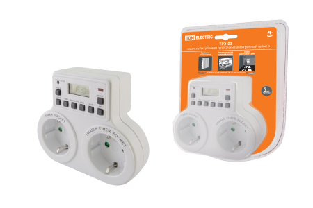 Таймер розеточный электронный ТРЭ-03-1мин/7дн-10on/off-2х8А-2р (недельный, 2 розетки) TDM