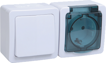 Блок гориз. для ОУ БГб-22-31-ГПБд (Выкл. 1-кл. + роз. 1-м. с з/з) IP54 ГЕРМЕС PLUS (бел./дымч.) IEK