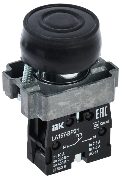 Кнопка управления LA167-BP21 d=22мм 1з черная IEK