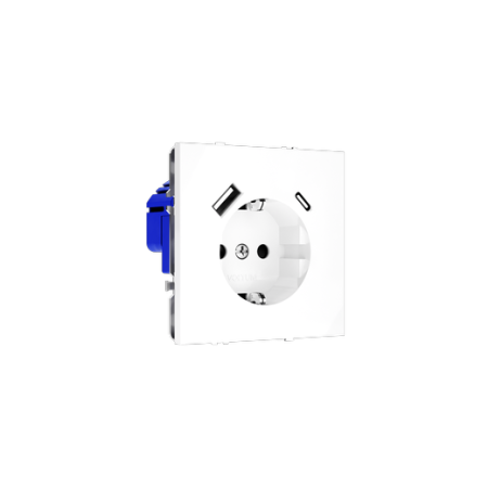 Розетка встраиваемая Voltum S70 с заземлением и защитными шторками, 16А, с USB, A+C, (белый глянцевый)