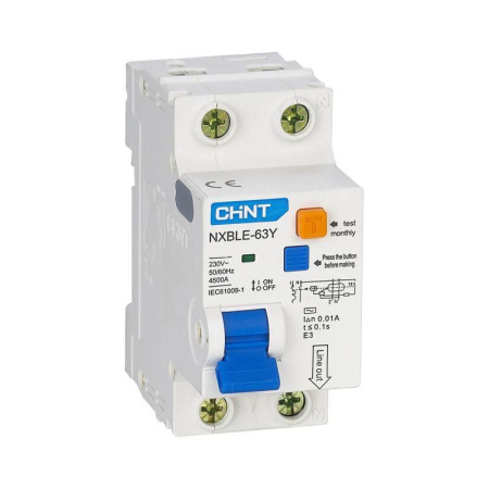 Дифференциальный автоматический выключатель NXBLE-63Y 1П+N 40А 30мА электронный тип АС, х-ка С, 4,5кА CHINT Дифференциальный автоматический выключатель NXBLE-63Y 1П+N 40А 30мА электронный тип АС, х-ка С, 4,5кА CHINT