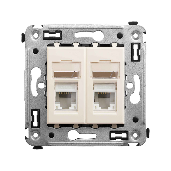 Компьютерная розетка RJ-45 в стену, кат.6А двойная, "Avanti", "Ванильная дымка" DKC