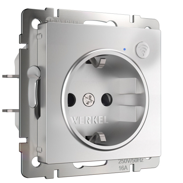 Умная встраиваемая розетка с заземлением с защитными шторками алюминий СУ IP20 Werkel