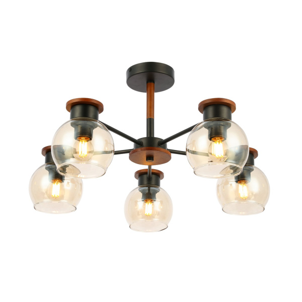 Люстра потолочная Черный, Темное дерево/Прозрачный, Янтарный E27 5*60Вт SLE108102-05 EVOLUCE