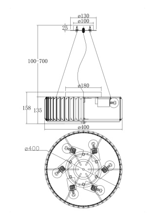 Потолочный светильник 6*E27 60Вт Хром IP20 Recinto MOD080CL-06CH Maytoni