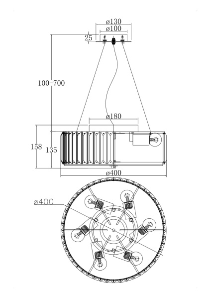 Потолочный светильник 6*E27 60Вт Хром IP20 Recinto MOD080CL-06CH Maytoni