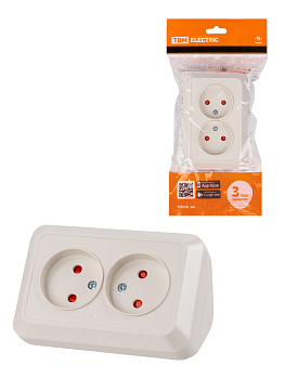 Розетка угловая двойная 2П открытой установки с з/ш IP20 250В 10А сл. кость "Ладога" TDM