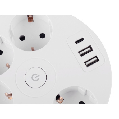 Удлинитель Power Wheel USB Extended 5 Euro 16А, 3 USB 2A+C с блоком 5В/3.4А, кабель 3,0м RocketSocket, цвет белый