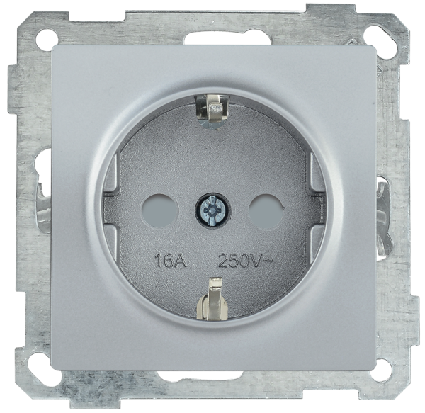 Розетка РС14-1-0-Б с з/з с защитной шторкой 16А BOLERO серебряный IEK