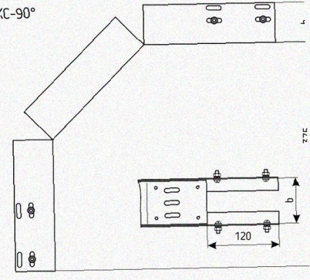 Лоток перфорированный КС 150х100-90 УТ1,5 для поворота трассы вниз на 90, оцинкованный лист S1,5
