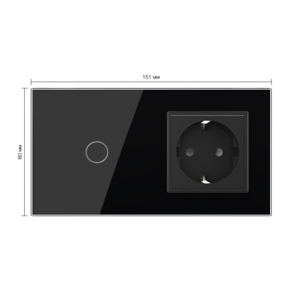 Сенсорный выключатель комбинированный на 1 линию 1 розетка 2 модуля Черный Livolo
