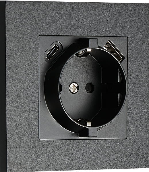 Donel N96 Розетка Schuko с зарядным устройством USB A+C, с защитными шторками, Черный, серия DT