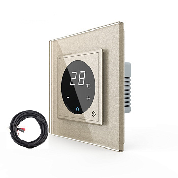 Терморегулятор пола 16А, сенсорное управление, датчик воздуха, датчик пола 5 метров, 1 пост, цвет шампань Livolo