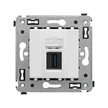 USB 3.0 розетка одинарная в стену, тип А-А, "Avanti", "Белое облако" DKC