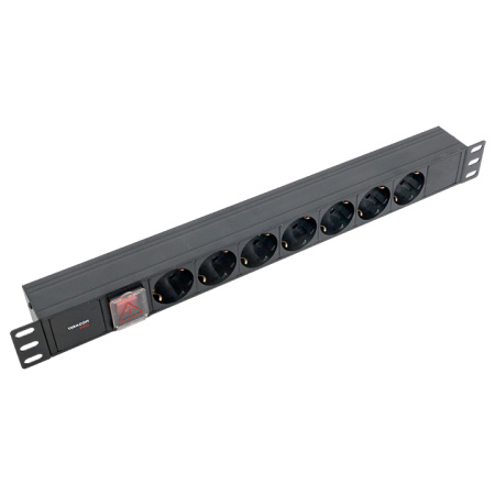 Блок розеток PDU TERACOM PRO 19" 1U 10А/250В 7 розеток Schuko с выключателем без шнура питания входной разъем C14 корпус алюминий черный EKF