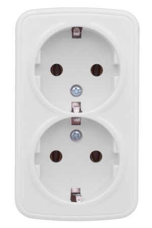 Минск Розетка 2-местная ОП 16А с заземлением белая Basic EKF