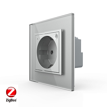 Розетка электрическая ZigBee (Wi-Fi) с заземлением защитными шторками 16A 1 пост Серая Livolo