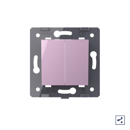 Двухклавишный проходной механический выключатель, цвет розовый (механизм) Livolo