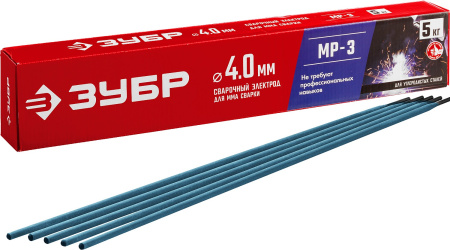 Электрод сварочный МР-3 рутиловый, d 4.0 х 450 мм, 5 кг в коробке. ЗУБР Электрод сварочный МР-3 рутиловый, d 4.0 х 450 мм, 5 кг в коробке. ЗУБР