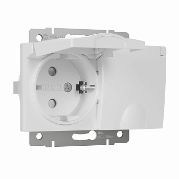 Розетка двойная влагозащ. с зазем. с защит. крышками и шторками (белый) СУ IP44 Werkel