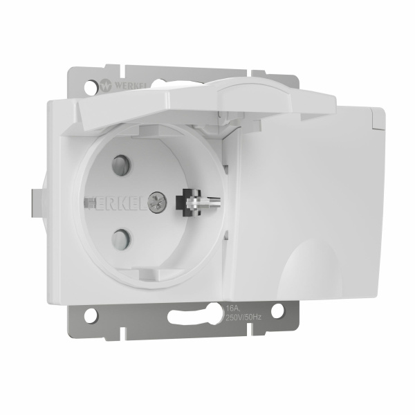 Розетка двойная влагозащ. с зазем. с защит. крышками и шторками (белый) СУ IP44 Werkel