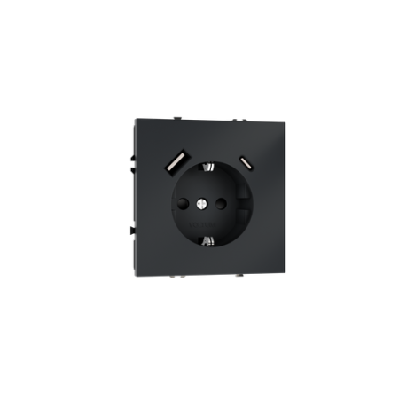 Розетка встраиваемая Voltum S70 с заземлением и защитными шторками, 16А, с USB, A+C, (графит)