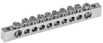 Шина PEN "земля-ноль" 6х9мм 10/2 с никелевым покрытием (10групп/крепеж по краям) IEK