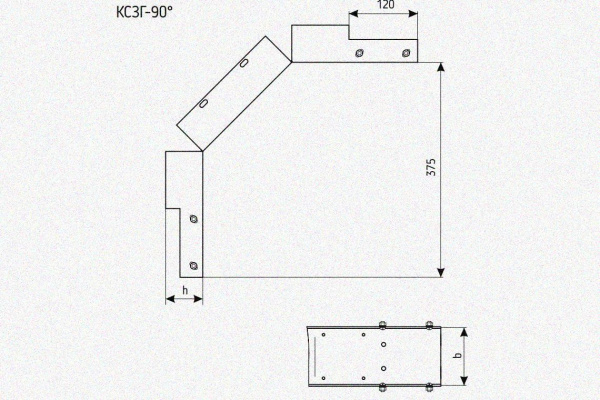 Лоток замковый глухой КСЗГ 400х60-90 УХЛ1 для поворота трассы вниз на 90, горячее цинкование, S1,5