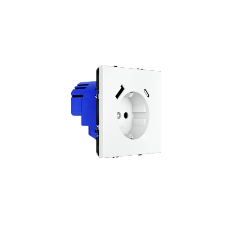 Розетка встраиваемая Voltum S70 с заземлением и защитными шторками, 16А, с USB, A+C, (белый матовый)