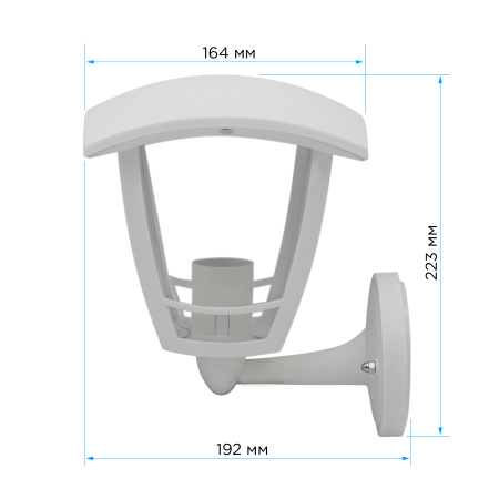 11-150 Светильник садово-парковый, настенный вверх, «Дели», Е27х60Вт, 4-х гранный, пластик, белый, прозрачный поликарбонат, 164х192х223мм, APEYRON